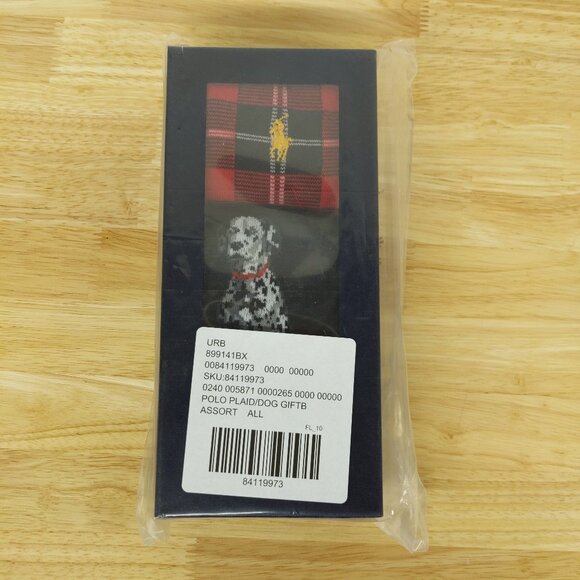 NWT Polo Ralph Lauren Black/Red/Green Tartan Plaid Dalmatian Dog Socks 3-Pack - Picture 4 of 4